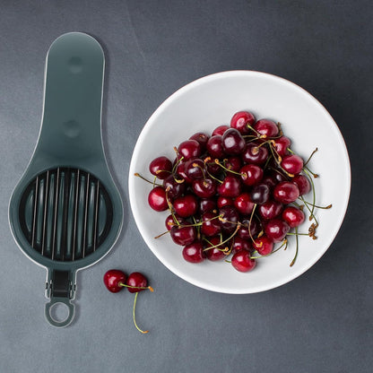 Fruit Core Removing Tool and Cherry Pitter Slicer, Portable Green Red Date Pitter with Seed Remover, Kitchen Gadget for Fruit Coring and Slicing