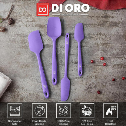 DI ORO Silicone Spatula Set - Rubber Kitchen Spatulas for Baking, Cooking, & Mixing - 600°F Heat-Resistant & BPA Free Silicone Scraper Spatulas for Nonstick Cookware - Dishwasher Safe (4pc, Black)