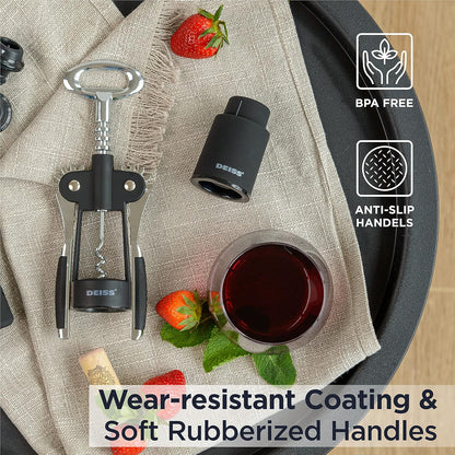 Deiss PRO Wing Corkscrew Wine Opener - 2 in 1 Wine Corkscrew and Beer Opener - The Easiest Way to Open Wine Bottle Corks - Reliable and Sturdy Wine Opener - Wine Bottle Opener