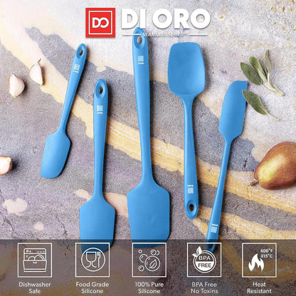DI ORO Silicone Spatula Set - Rubber Kitchen Spatulas for Baking, Cooking, & Mixing - 600°F Heat-Resistant & BPA Free Silicone Scraper Spatulas for Nonstick Cookware - Dishwasher Safe (5pc, Black)