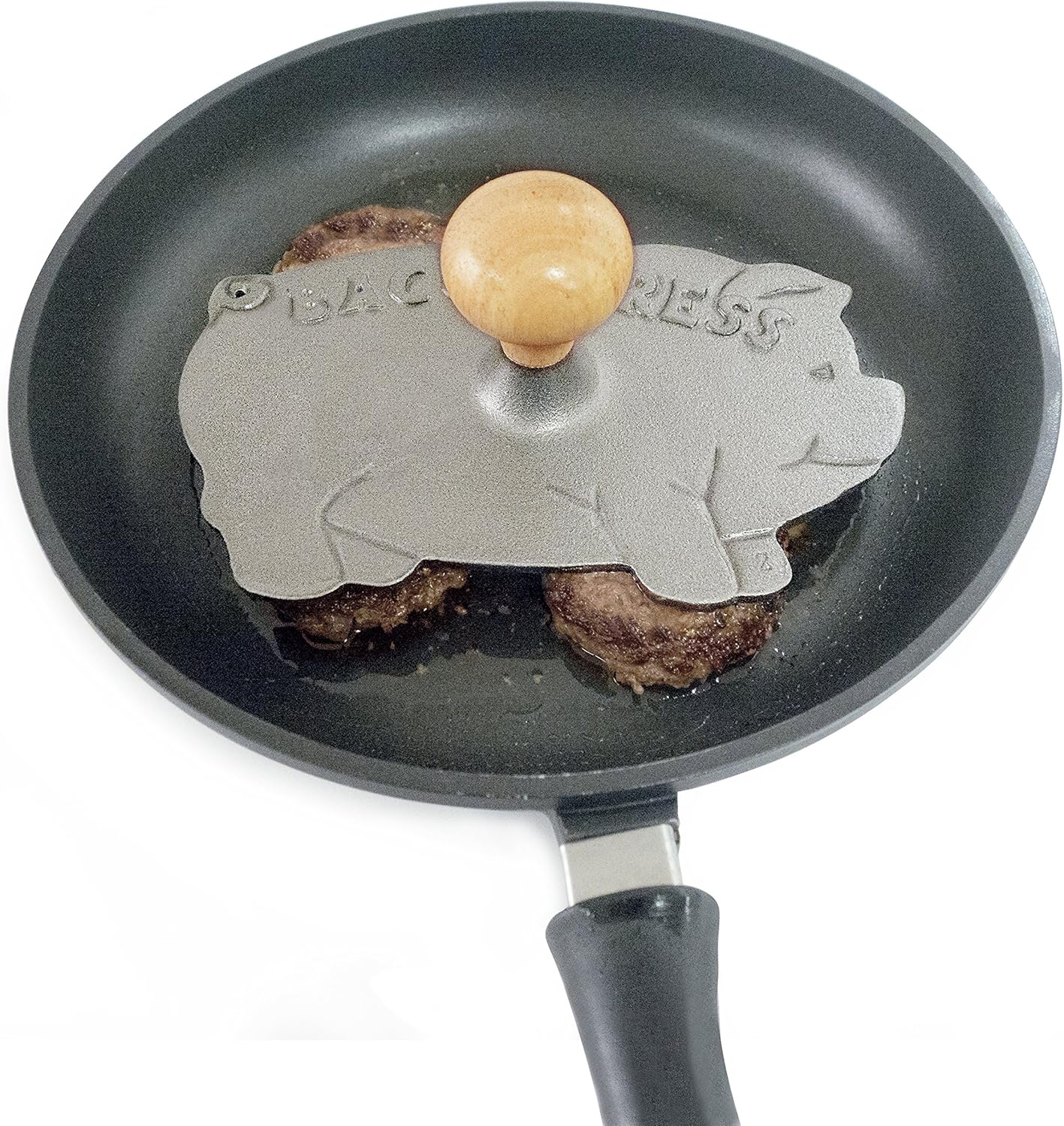 Norpro Cast Iron Pig Shaped Bacon Press with Wood Handle