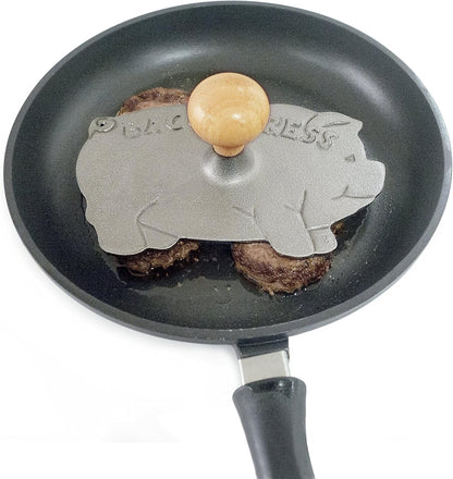 Norpro Cast Iron Pig Shaped Bacon Press with Wood Handle