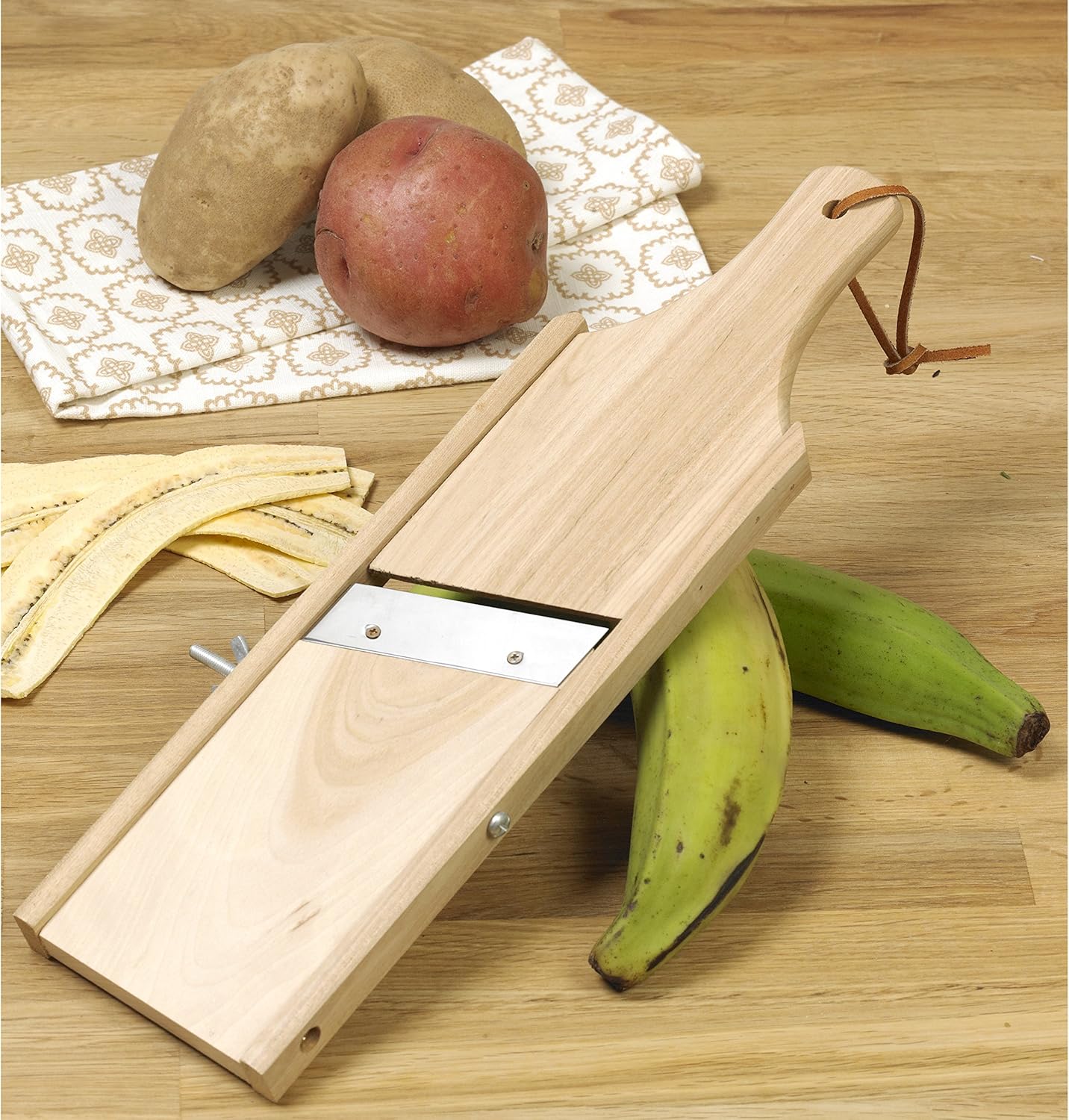 IMUSA USA Wood Plantain Slicer "Mariquitera", 13.8 x 4 x 1 inches
