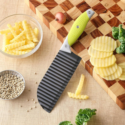 VRUIFA French Fry Cutter for Wave Fries, Crinkle Cutter for Veggies, Potatoes, Cucumber, Carrot and Fruit, with Non-slip Handle, Dishwasher Safe
