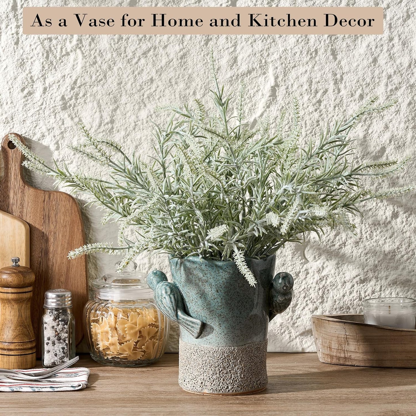Utensil Holder for Kitchen Counter, Modern Farmhouse Rustic Cooking Utensil Holder and Crock, Exquisite Chinoiserie Floral Ceramic Utensil Organizer for Home Kitchen Decor- Green and Beige