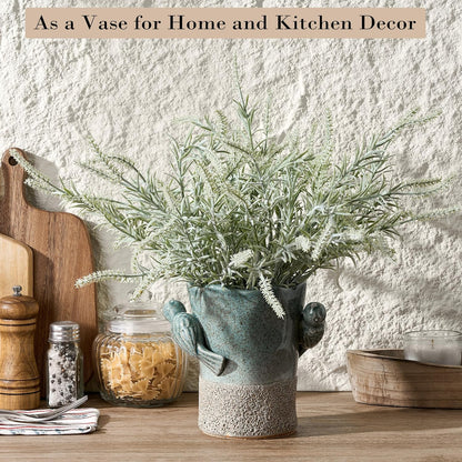 Utensil Holder for Kitchen Counter, Modern Farmhouse Rustic Cooking Utensil Holder and Crock, Exquisite Chinoiserie Floral Ceramic Utensil Organizer for Home Kitchen Decor- Green and Beige