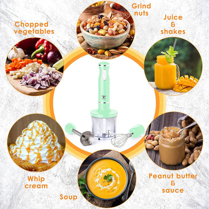 Moss & Stone Hand Blender With Egg Whisk & Chopper, Powerful 300 Watt - Stick Blender, Hand Mixer Set Stainless Steel Shaft & Blades, White Handheld Blender With Ergonomic Handle