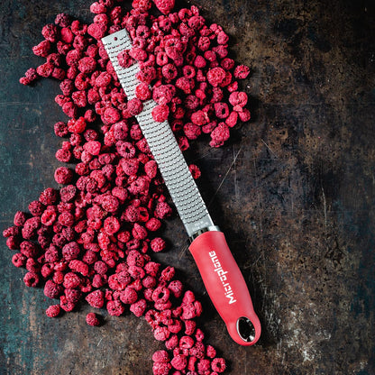 Premium Classic Series Zester - Pomegranate Red | Lemon Zester tool, Hard Cheese & Vegetable Grater | For Citrus, Parmesan Cheese, Garlic, Ginger, Nutmeg | Fine Stainless Steel Blade, Made in USA