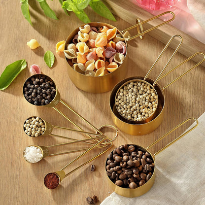 Measuring Cups and Spoons Set, Kaloo 8PCS Stainess Steel Metal Measuring Cups, Gold Finish, Ideal for Cooking and Baking