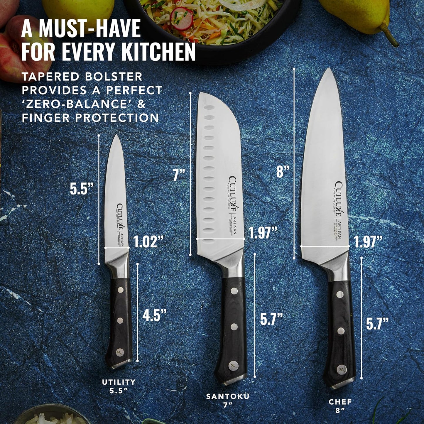 Cutluxe Kitchen Knives, 5 Pcs Chef's Knife Set – Razor Sharp German Steel, Full Tang, Ergonomic Handles – Artisan Series