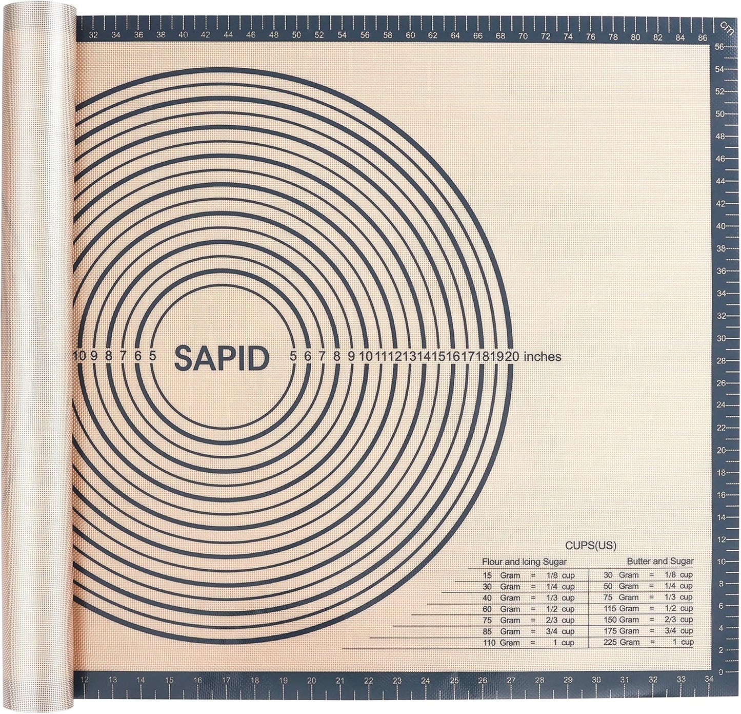 Sapid Extra Thick Silicone Pastry Mat Non-slip with Measurements for Non-stick Silicone Baking Mat Extra Large, Dough Rolling, Pie Crust, Kneading Mats, Countertop, Placement Mats (20" x 28",Gray)