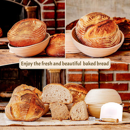 CRISS ELITE 11" Oval Banneton Proofing Basket Set of 2 - Sourdough Starter Kit with Bread Lame, Danish Whisk, Metal & Bowl Scrapers, Cleaning Brush - Professional Artisan Baker Gift Set