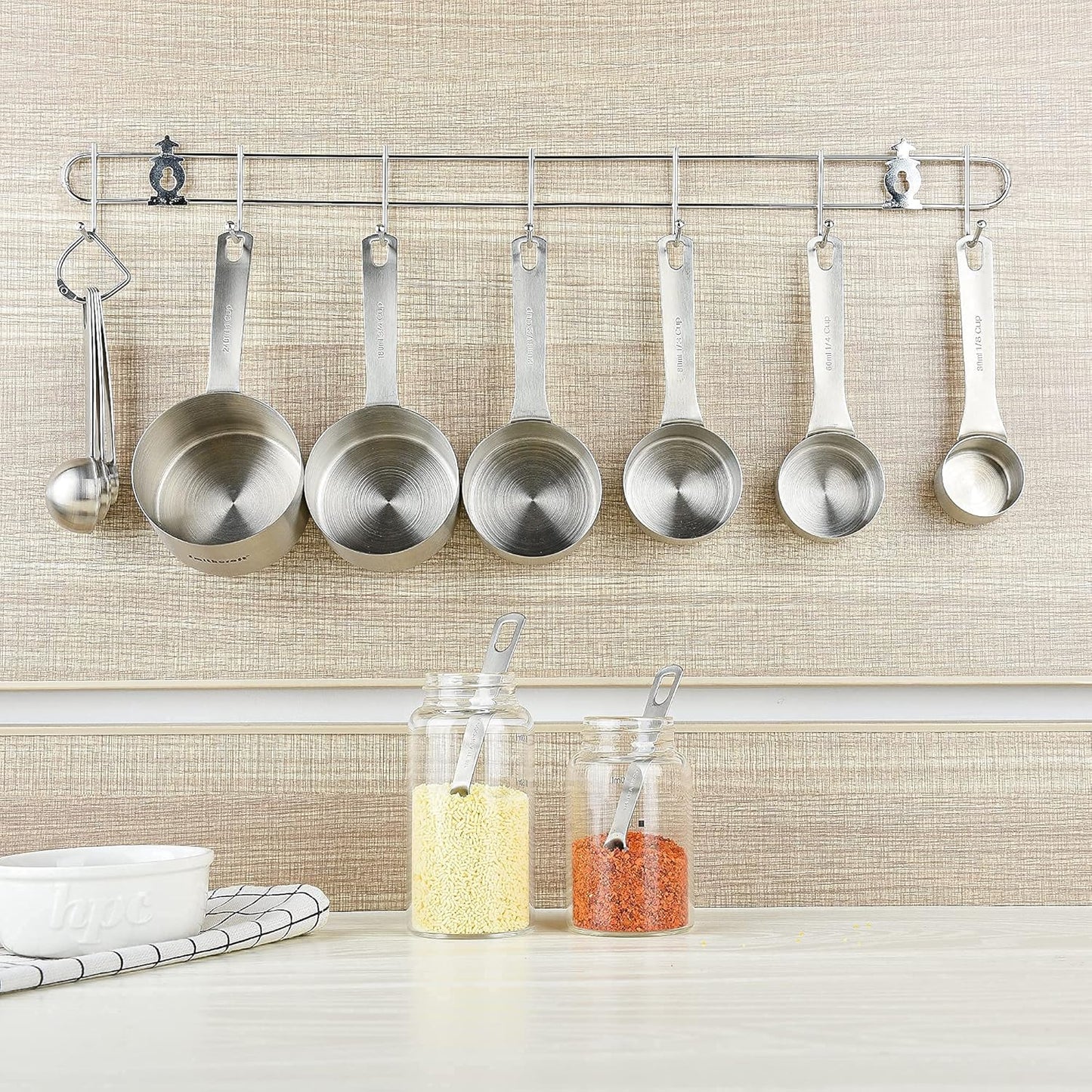 Smithcraft Measuring Cups and Spoons Set 15, Metric & US 18/8 Stainless Steel Measuring Cups and Spoons Set for Baking & Kitchen, 6 Measure Cups & 7 Spoons Leveler & Measure Equivalents for Dry&Liquid