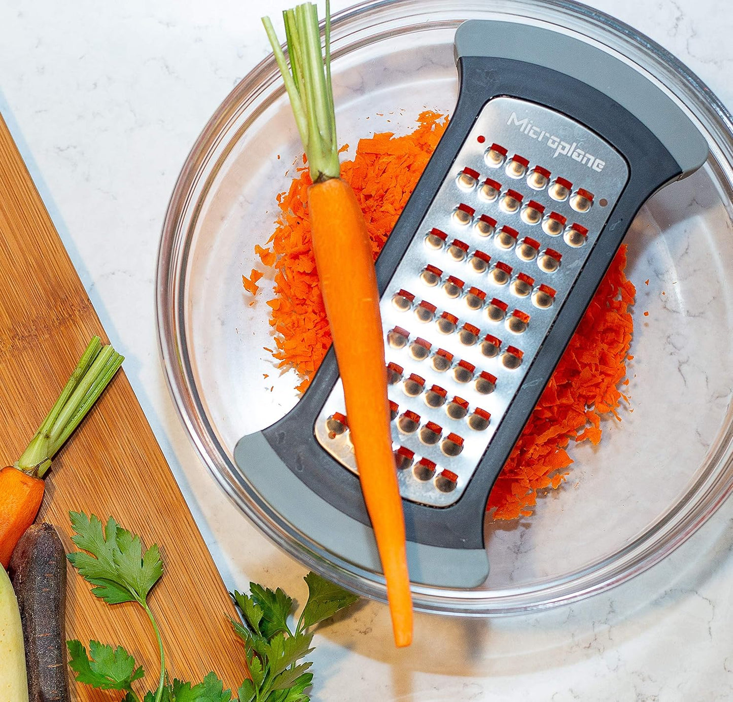 Microplane Mixing Bowl Grater - Extra Coarse Grater for Cauliflower Rice - Purist Blue