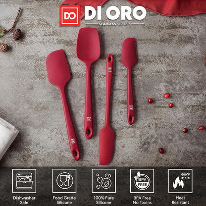 DI ORO Silicone Spatula Set - Rubber Kitchen Spatulas for Baking, Cooking, & Mixing - 600°F Heat-Resistant & BPA Free Silicone Scraper Spatulas for Nonstick Cookware - Dishwasher Safe (4pc, Black)