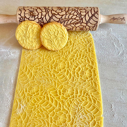 SAKURA TREE Embossing Rolling Pin with Blooming Sakura Flowers Pattern. Dough and Clay Roller for Embossed Cookies Fondant Pottery. Cookie and Ceramic Stamp. Backing Gifts for Women by Algis Crafts