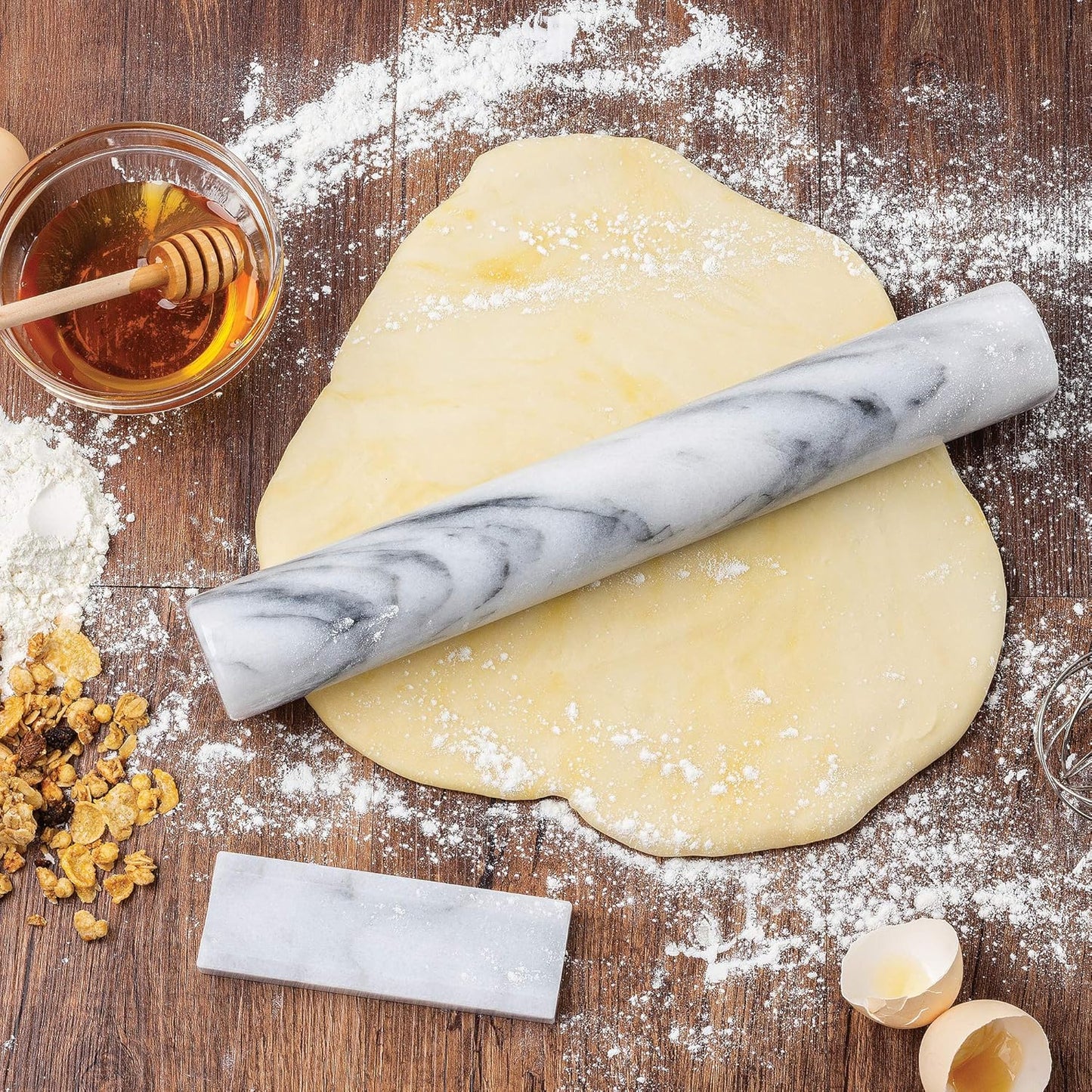 Fox Run French Marble Rolling Pin with Base, White, 3 x 12 x 3 inches