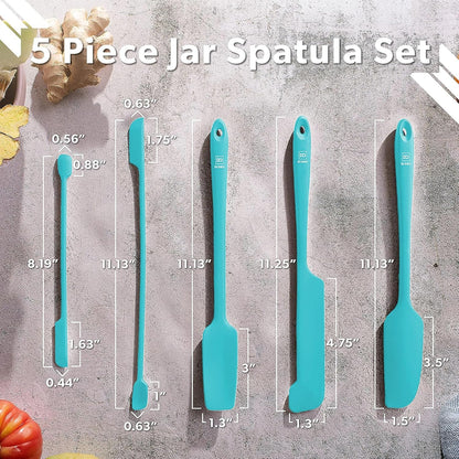 DI ORO Silicone Jar Spatulas for Scraping - Rubber Spatulas Silicone Heat Resistant - Kitchen Spatulas Nonstick Cookware Safe - Silicone Utensil Set for Blenders, Mixing, Baking, & Makeup (5pc, Black)
