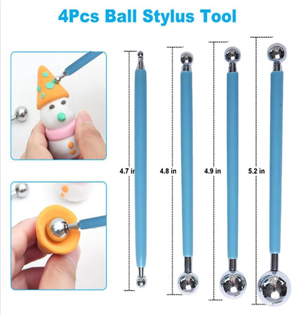 Basic Polymer Clay Tools, Clay Sculpting Tools Acrylic Roller Pin, Clear Rectangle Sheet Press Board, Double-Ended Pottery Carving Set for Beginner (15)