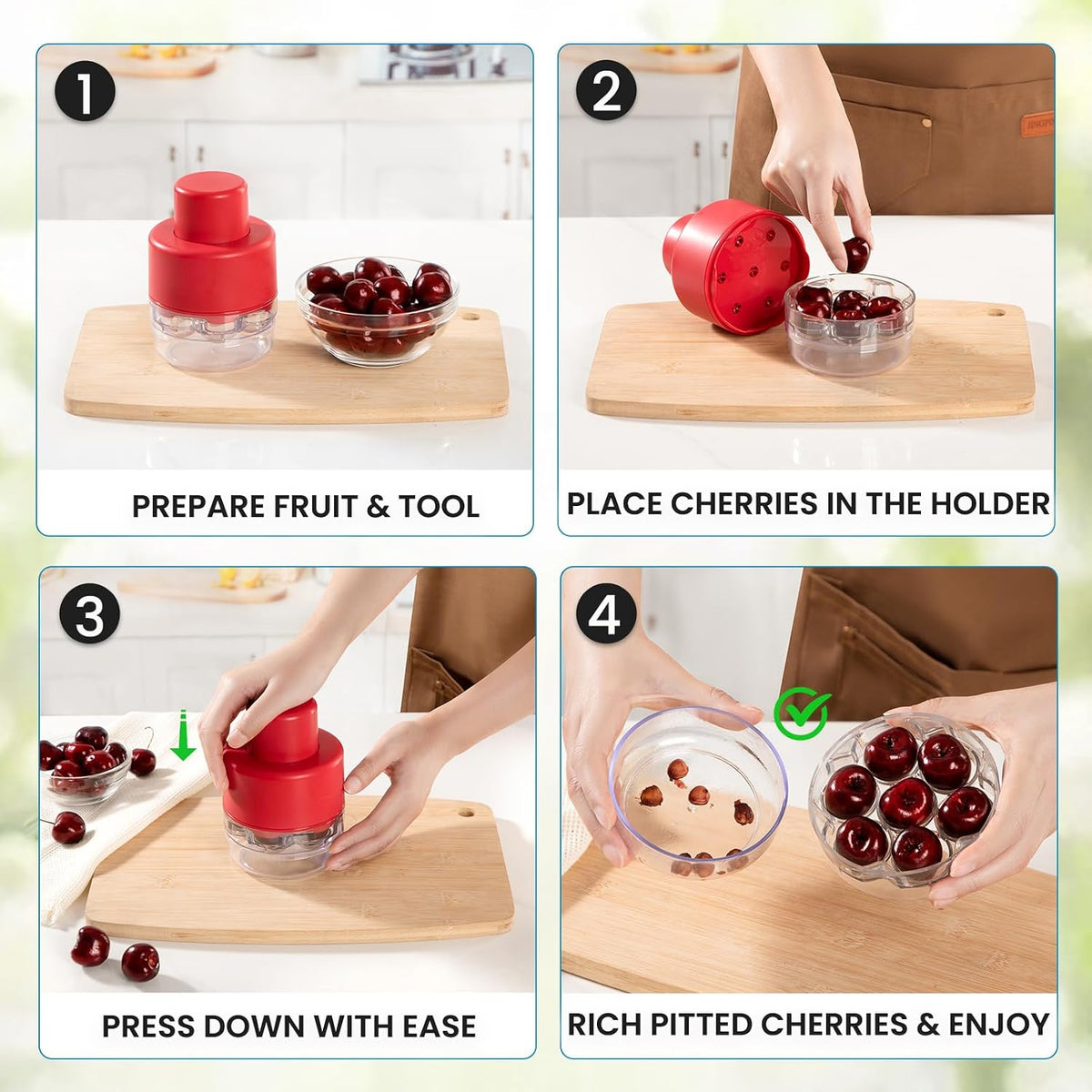 7-IN-1 Large Cherry Pitter Tool - Portable Cherry Corer Pitter with Ergonomic Push Design - Easy to Use for Making Cherry Jam - Pit 7 Cherries at Once, Saving Time & Effort - Red