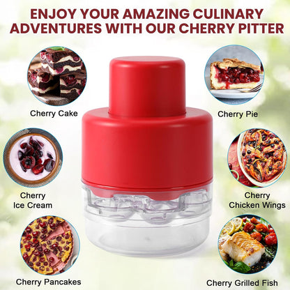 7-IN-1 Large Cherry Pitter Tool - Portable Cherry Corer Pitter with Ergonomic Push Design - Easy to Use for Making Cherry Jam - Pit 7 Cherries at Once, Saving Time & Effort - Red