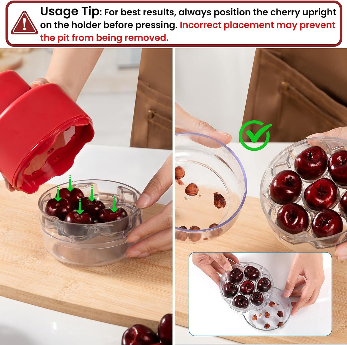 7-IN-1 Large Cherry Pitter Tool - Portable Cherry Corer Pitter with Ergonomic Push Design - Easy to Use for Making Cherry Jam - Pit 7 Cherries at Once, Saving Time & Effort - Red