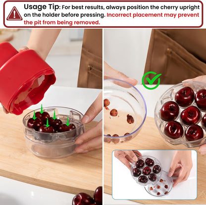 7-IN-1 Large Cherry Pitter Tool - Portable Cherry Corer Pitter with Ergonomic Push Design - Easy to Use for Making Cherry Jam - Pit 7 Cherries at Once, Saving Time & Effort - Red