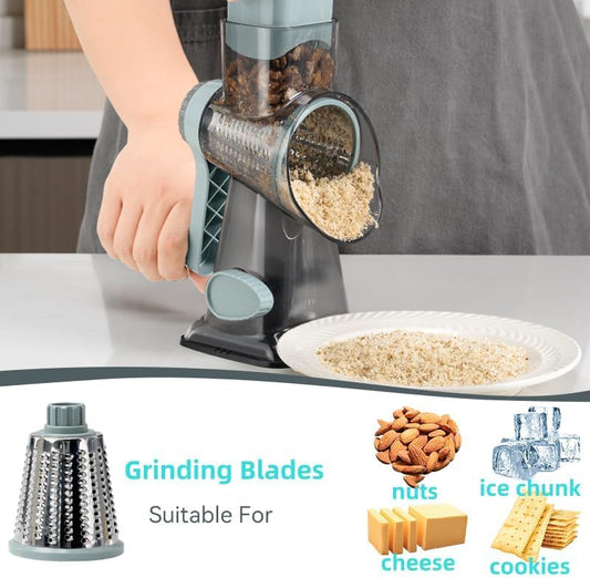 Rotary Cheese Grater with Handle Vegetable Cheese Shredder Slicer for Kitchen 3 Changeable Blades for Cheese Potato Zucchini Nuts Chocolate