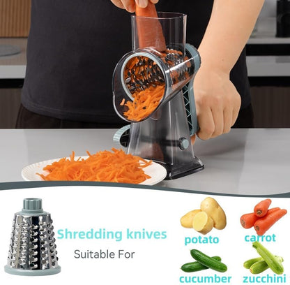 Rotary Cheese Grater with Handle Vegetable Cheese Shredder Slicer for Kitchen 3 Changeable Blades for Cheese Potato Zucchini Nuts Chocolate