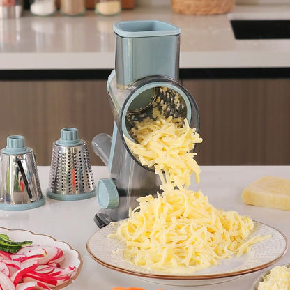 Rotary Cheese Grater with Handle Vegetable Cheese Shredder Slicer for Kitchen 3 Changeable Blades for Cheese Potato Zucchini Nuts Chocolate
