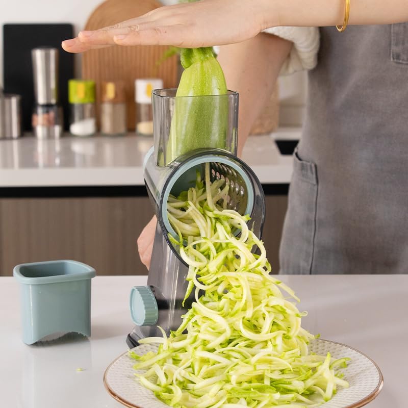 Rotary Cheese Grater with Handle Vegetable Cheese Shredder Slicer for Kitchen 3 Changeable Blades for Cheese Potato Zucchini Nuts Chocolate