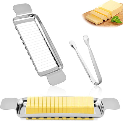 Butter & Cheese Slicer Cutter, Multipurpose Stainless Steel Wire Slicer Handheld Butter Cutter with Clip Kitchen Food Tool for Block Cheese, Eggs, Fruit, Cakes, Bread, Sandwiches