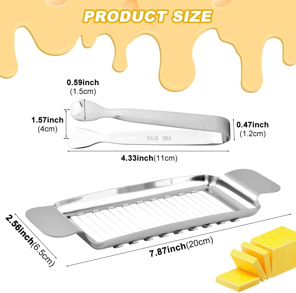 Butter & Cheese Slicer Cutter, Multipurpose Stainless Steel Wire Slicer Handheld Butter Cutter with Clip Kitchen Food Tool for Block Cheese, Eggs, Fruit, Cakes, Bread, Sandwiches