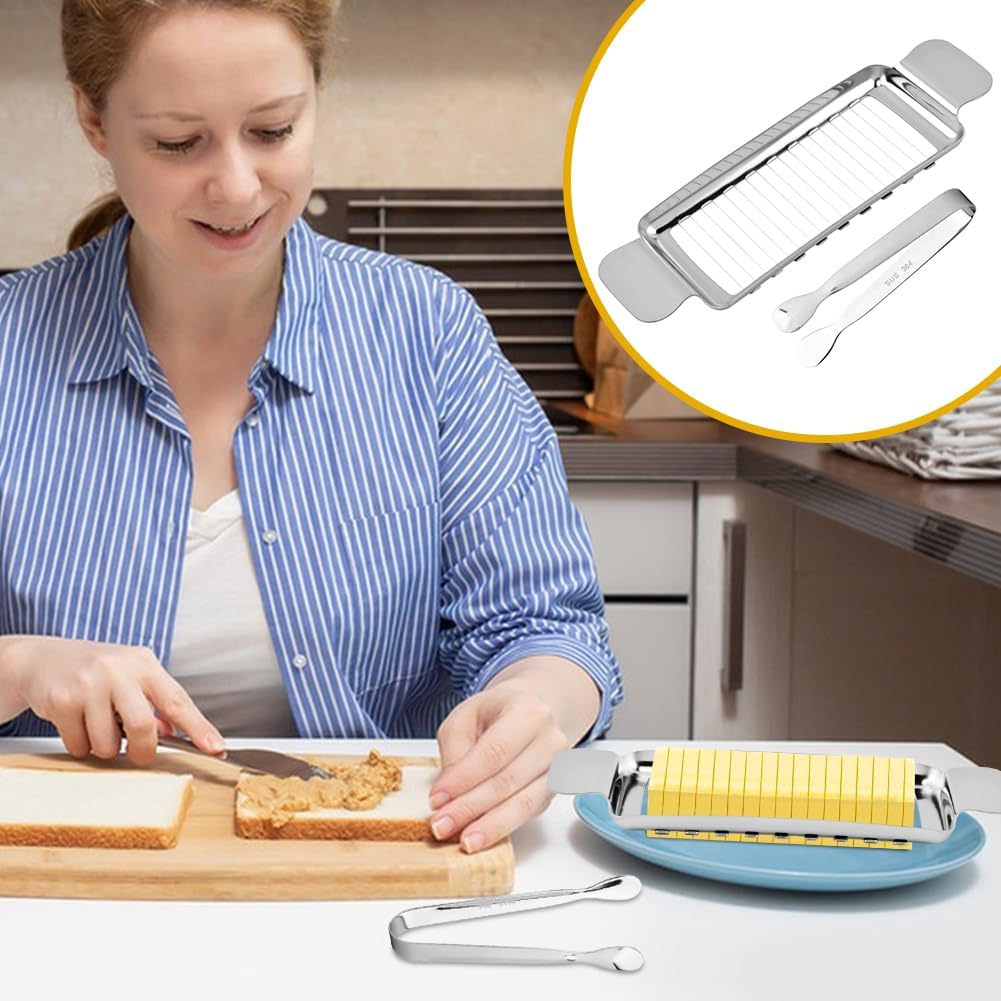 Butter & Cheese Slicer Cutter, Multipurpose Stainless Steel Wire Slicer Handheld Butter Cutter with Clip Kitchen Food Tool for Block Cheese, Eggs, Fruit, Cakes, Bread, Sandwiches