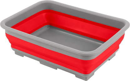 Collapsible Cleaning Caddy - Portable Multi-use Wash Basin, Dish Tub, or Ice Bucket with 7.27L Capacity for Camping and Tailgating (Red)