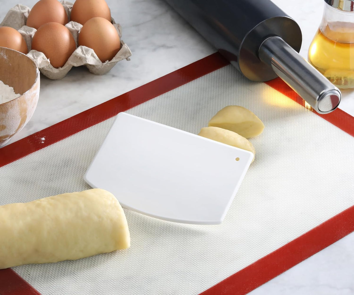 Plastic Bowl and Dough Scraper, 3.75 x 5.75 Inch White Polyethylene Bench Scraper, Bakery Grade Dough Cutter, Bowl Scraper, Pastry Prep Tool