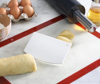 Plastic Bowl and Dough Scraper, 3.75 x 5.75 Inch White Polyethylene Bench Scraper, Bakery Grade Dough Cutter, Bowl Scraper, Pastry Prep Tool