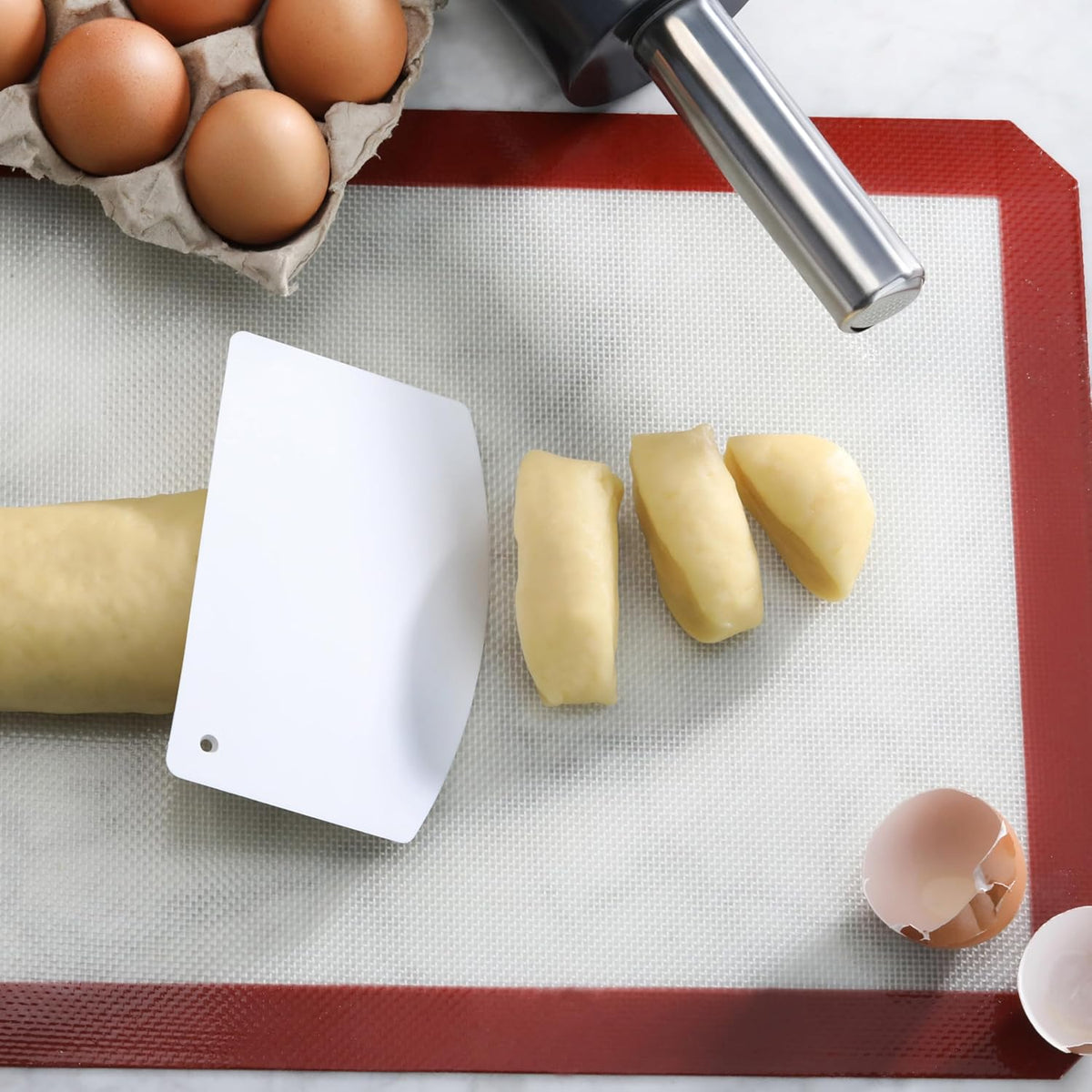Plastic Bowl and Dough Scraper, 3.75 x 5.75 Inch White Polyethylene Bench Scraper, Bakery Grade Dough Cutter, Bowl Scraper, Pastry Prep Tool