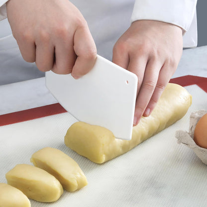 Plastic Bowl and Dough Scraper, 3.75 x 5.75 Inch White Polyethylene Bench Scraper, Bakery Grade Dough Cutter, Bowl Scraper, Pastry Prep Tool