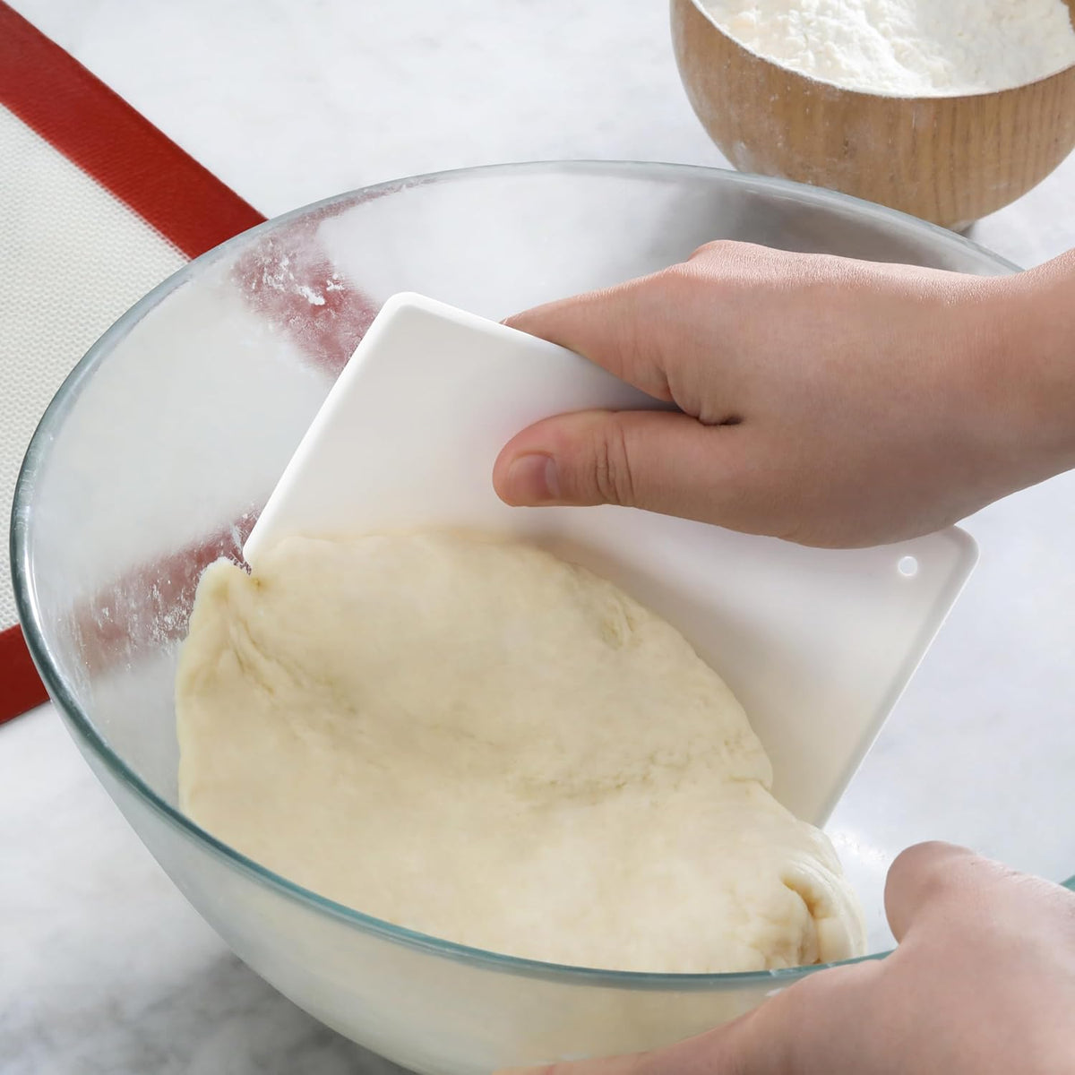 Plastic Bowl and Dough Scraper, 3.75 x 5.75 Inch White Polyethylene Bench Scraper, Bakery Grade Dough Cutter, Bowl Scraper, Pastry Prep Tool