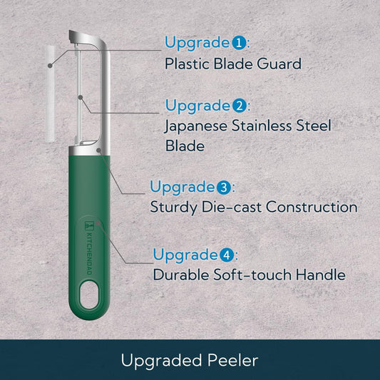 Swivel Vegetable Potato Peeler for Kitchen, Japanese Stainless Steel Sharp Blade, Heavy Duty Die-cast Construction, Built-in Eye Remover, Soft-touch Handle, Dishwasher Safe, Green