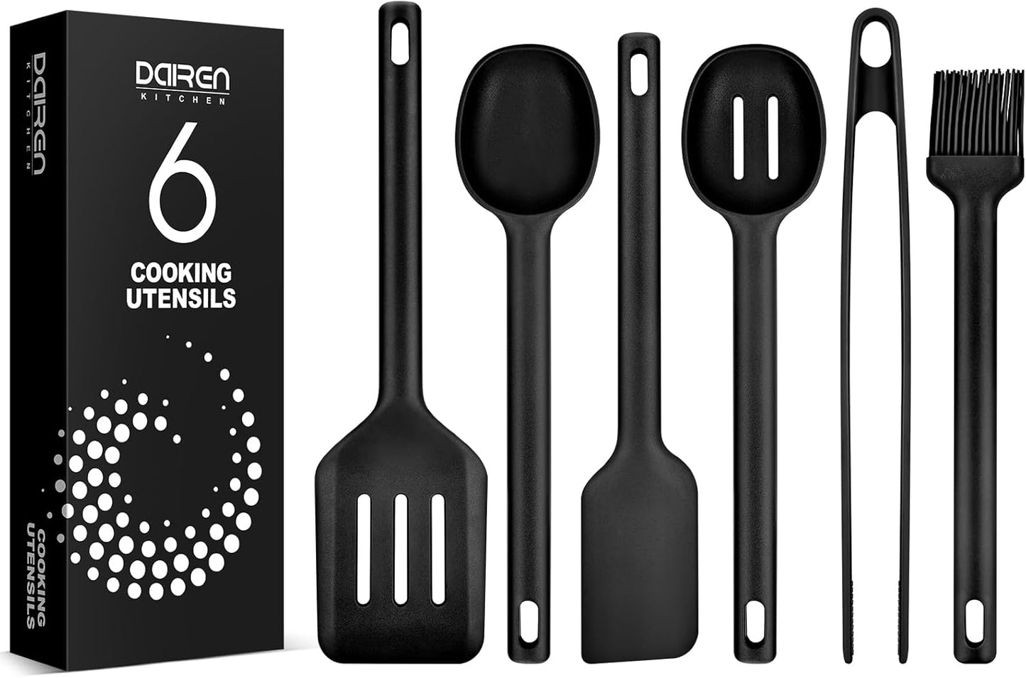 Silicone Kitchen Utensils Set, Heat Resistant Cooking Utensil with Spoon, Scraper, Spatula, Basting Brush & Tongs, BPA-free Non-stick Cookware for Frying, Basting, Serving, Grilling (6 Pack) (GREY)
