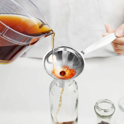 Small Funnels for Filling Bottles, 3 Pcs Stainless Steel Kitchen Funnel Set, Food Grade Mini Metal Funnel for Transferring Oil Liquid, Easy Cleaning with a Brush (Long Handle)