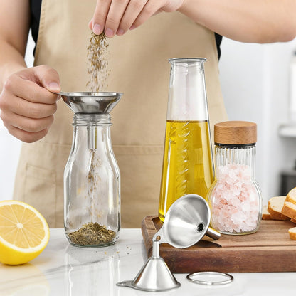 Small Funnels for Filling Bottles, 3 Pcs Stainless Steel Kitchen Funnel Set, Food Grade Mini Metal Funnel for Transferring Oil Liquid, Easy Cleaning with a Brush (Long Handle)
