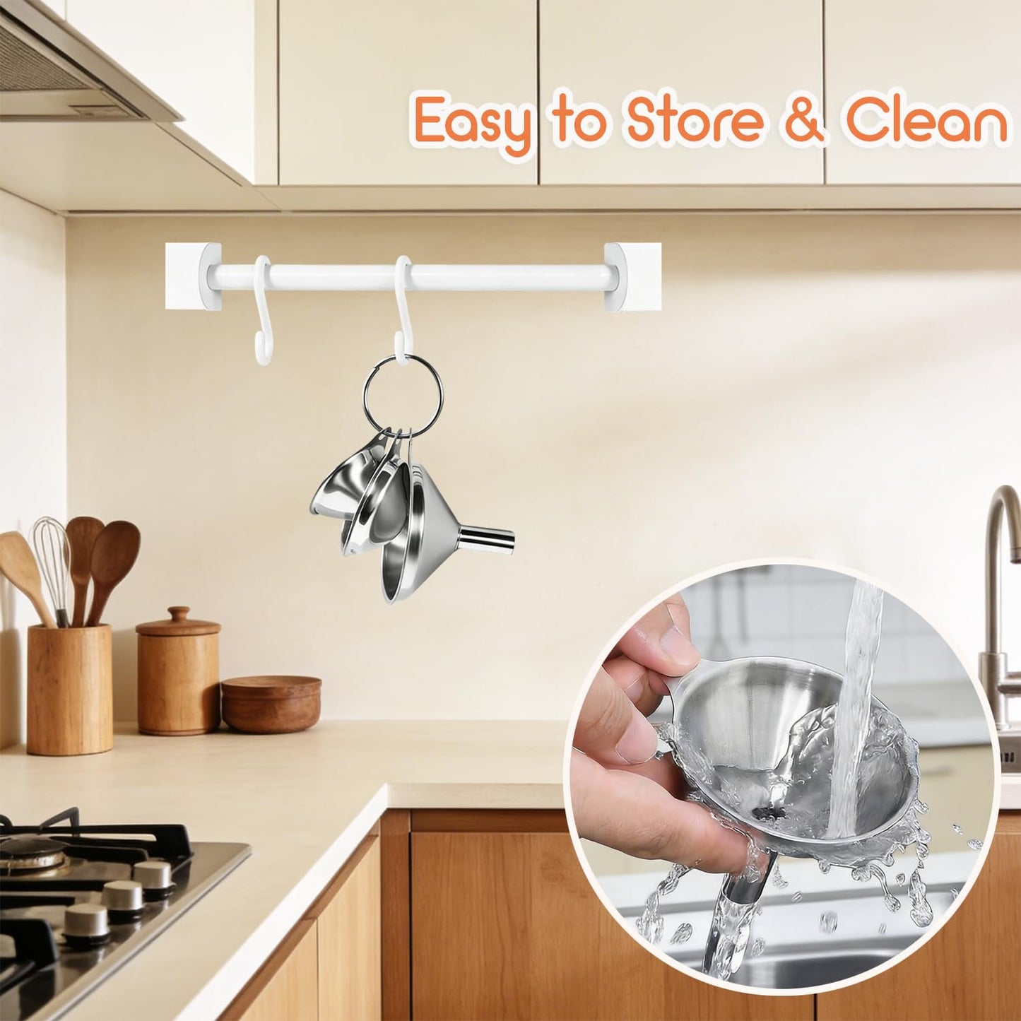 Small Funnels for Filling Bottles, 3 Pcs Stainless Steel Kitchen Funnel Set, Food Grade Mini Metal Funnel for Transferring Oil Liquid, Easy Cleaning with a Brush (Long Handle)