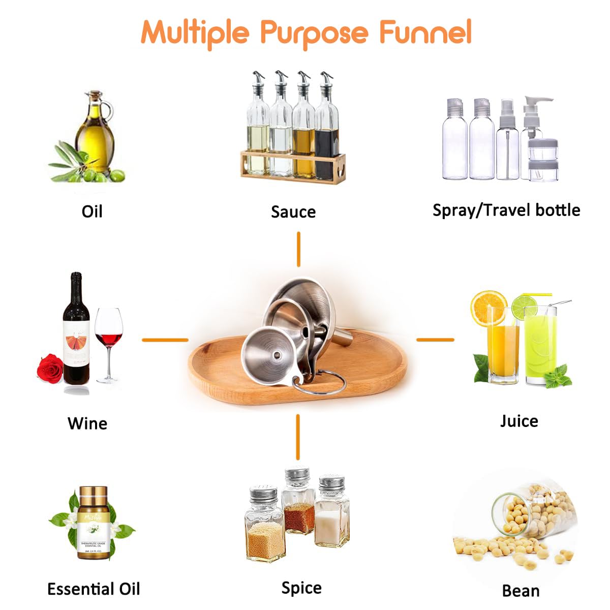 Small Funnels for Filling Bottles, 3 Pcs Stainless Steel Kitchen Funnel Set, Food Grade Mini Metal Funnel for Transferring Oil Liquid, Easy Cleaning with a Brush (Long Handle)