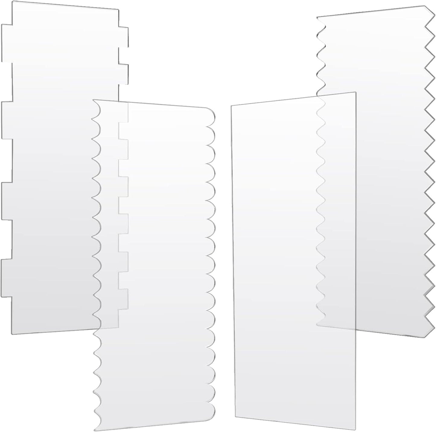 Acrylic Cake Scrapers, 4Pcs | Clear Combs Icing Frosting Buttercream Edge Smoother, For Mousse Butter Cream Decoration