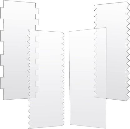 Acrylic Cake Scrapers, 4Pcs | Clear Combs Icing Frosting Buttercream Edge Smoother, For Mousse Butter Cream Decoration