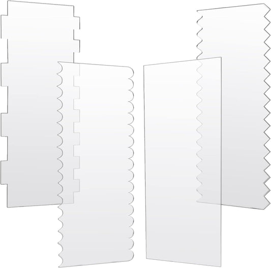 Acrylic Cake Scrapers, 4Pcs | Clear Combs Icing Frosting Buttercream Edge Smoother, For Mousse Butter Cream Decoration