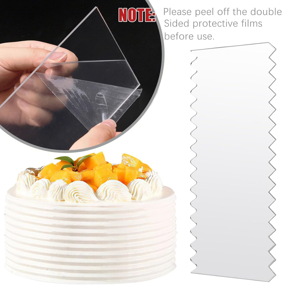 Acrylic Cake Scrapers, 4Pcs | Clear Combs Icing Frosting Buttercream Edge Smoother, For Mousse Butter Cream Decoration